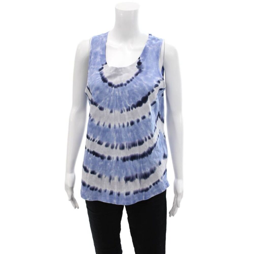 Leallo Womens Cotton Tie Dye Print Sleeveless Casual Tank Top Blue Size L